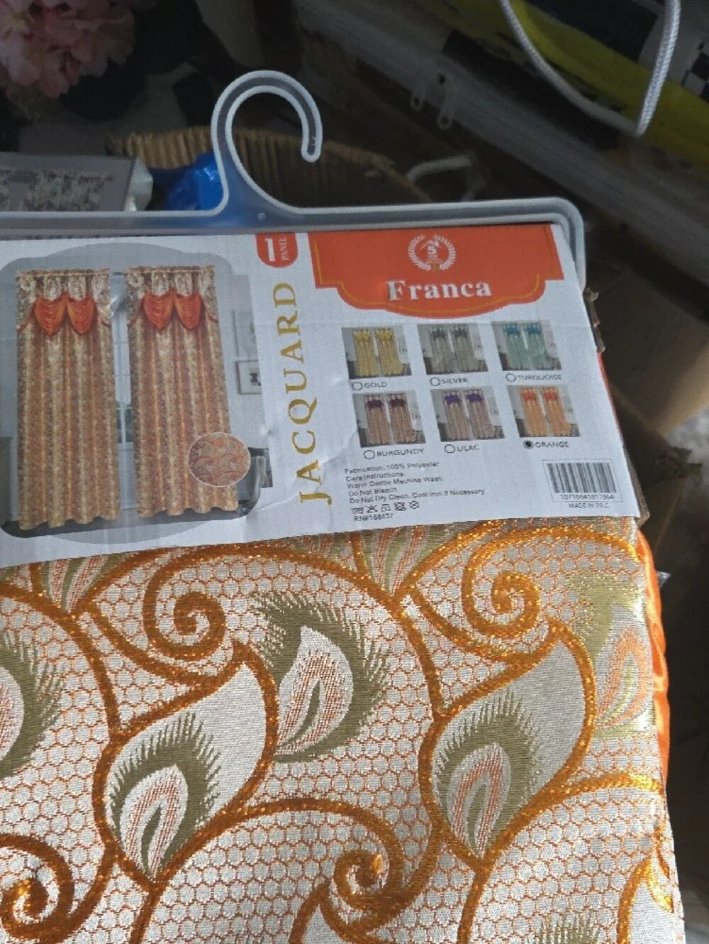 Franca Orange Jacquard Window Curtain with Attached Valance